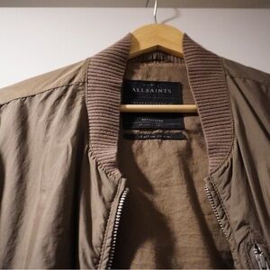 AllSaints Men’s Brown Zip Bomber Jacket Lightweight Size Medium